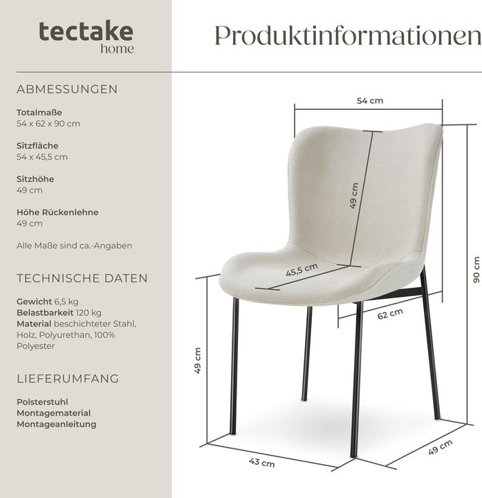 Immagine prodotto tectake Sedia imbottita Tessa