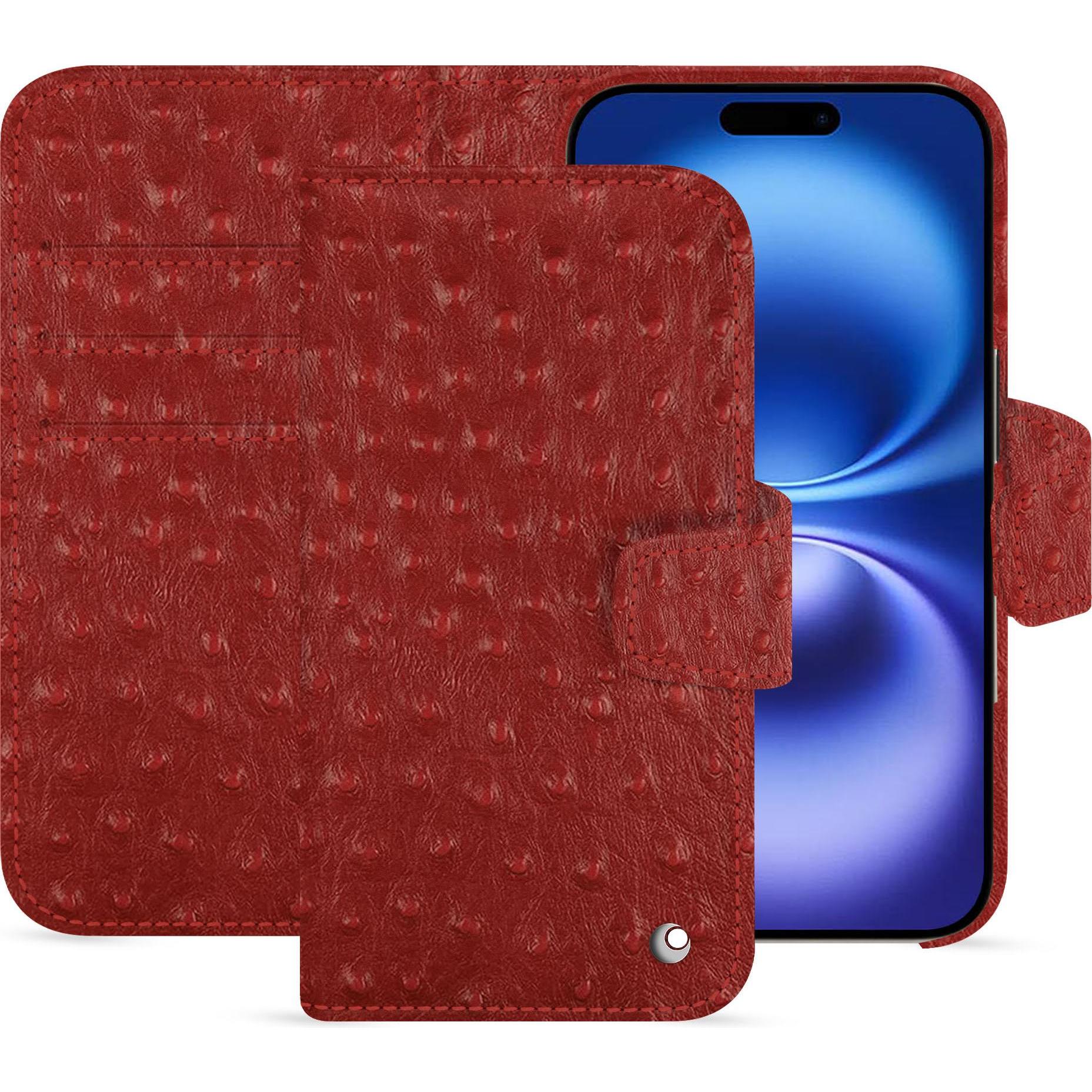 Noreve Lederschutzhülle Apple iPhone 16 (Apple iPhone 16), Smartphone Hülle, Rot