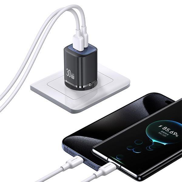 Actual product image Usams Ład. siec. CC254 30W GaN USB-C/USB-A Fast Charging HC Series czarny/black CC254TC01 (30 W)