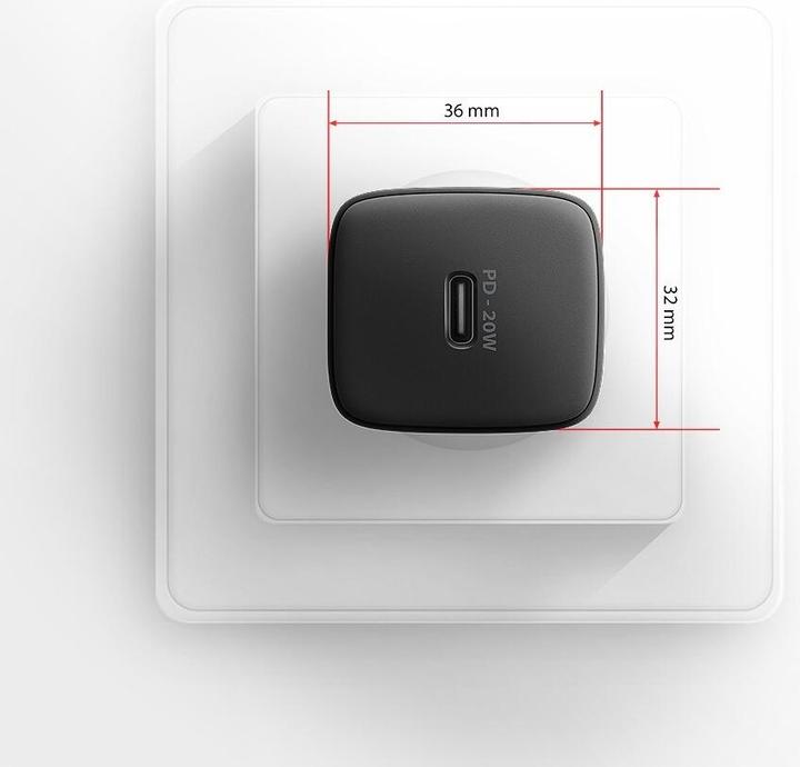 Produktbild Axagon ACU-PD20, charger for wall outlet 20W, 1x USB-C port, PD3.0/PPS/QC4+/AFC/Apple, black (20 W, 1 Port)