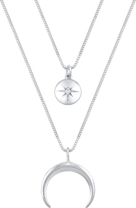 Immagine prodotto Elli Collana Strato Mezzaluna Stella Piastra Zirconia Argento 925 (Zirconia, Argento 925, 45 cm)