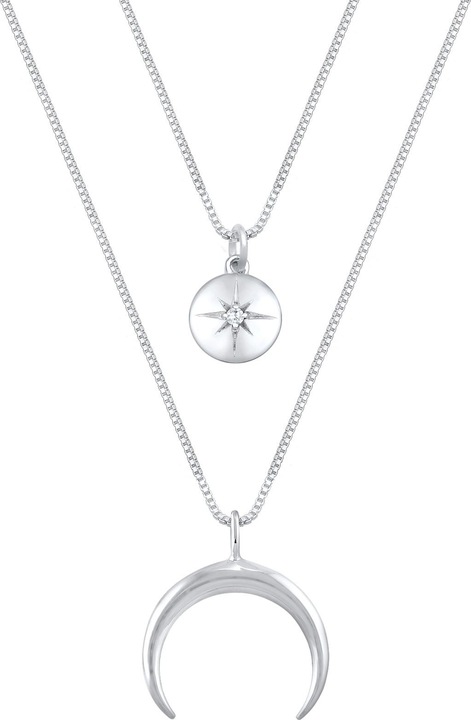 Produktbild Elli Halskette Layer Halbmond Stern Plättchen Zirkonia 925 Silber (Zirkonia, 925er Sterling Silber, 45 cm)