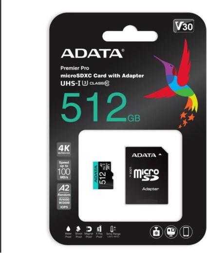 Actual product image Adata Premier Pro Incl. adapter (512 GB, microSDHC, U3, UHS-I)