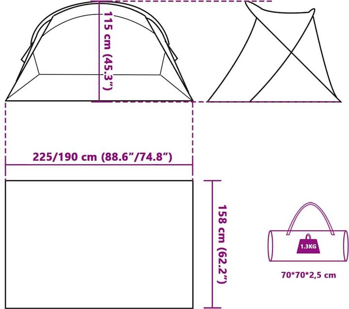 Produktbild VidaXL Strandzelt 2 Personen Pop-Up Wasserdicht (Strandzelt + Strandmuschel, 1.30 kg, 2 Personen)