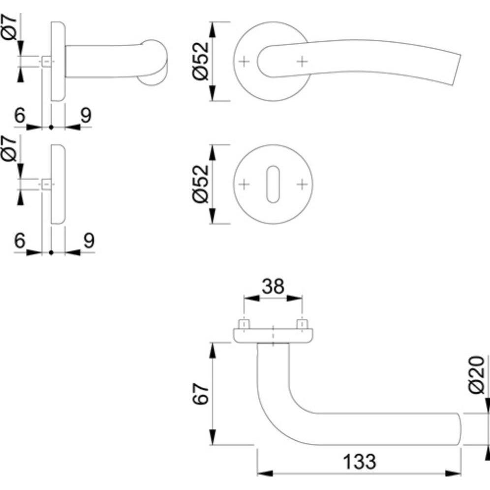 Thumbnail - Hoppe, Türgriff + Fenstergriff, Rosettengarnitur Gent E1520Z/17KV/17KVS Edelstahl F69 rund OB DIN links / rechts D/D (Tü...