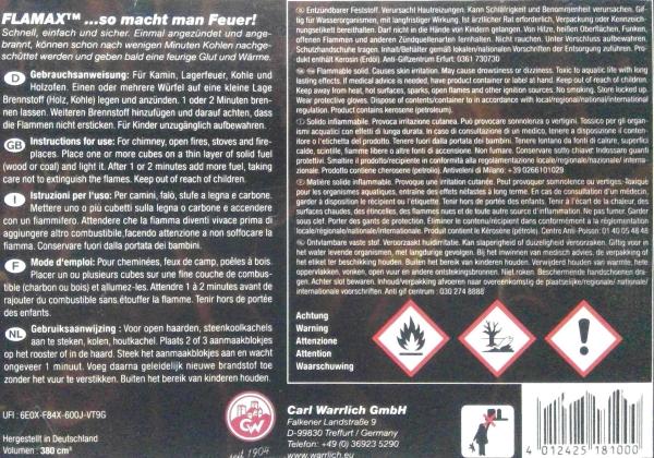 Image du produit Flamax Grill-/Kohleanzünder 48er Würfel im Farbkarton