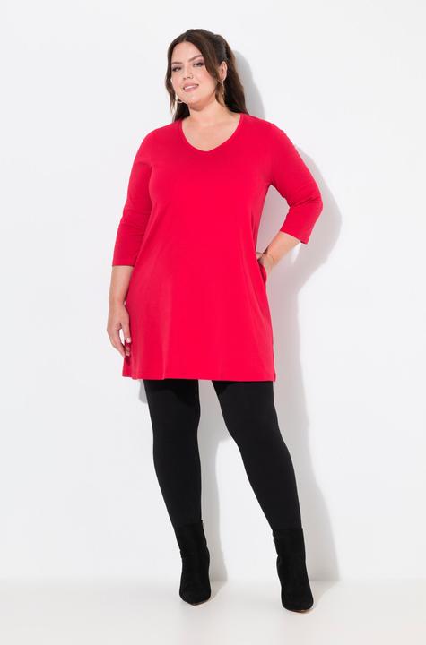 Immagine prodotto Ulla Popken Maglia dal taglio lungo e svasato con cuciture decorative, scollo a V e maniche a 3/4 (46, 48)