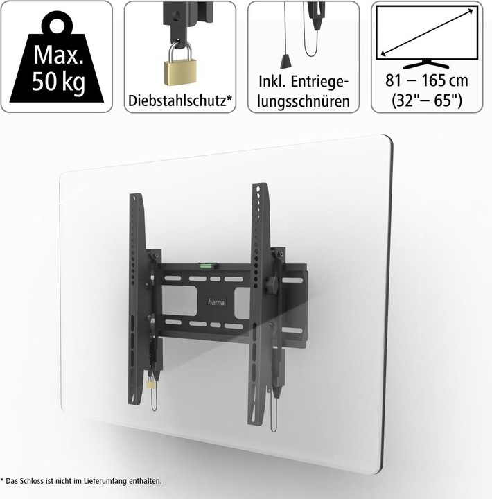 Produktbild Hama TV-Wandhalterung, neigbar, Diebstahlschutz, 165 cm (65") bis 50 kg (Wand, 65", 50 kg)