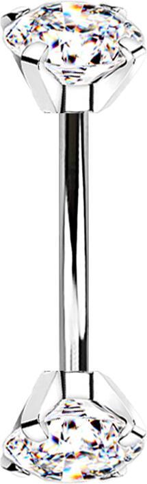 Actual product image Star Piercing Micro banana silver inner thread with two crystals silver set (without brass, Surgical steel 316L)