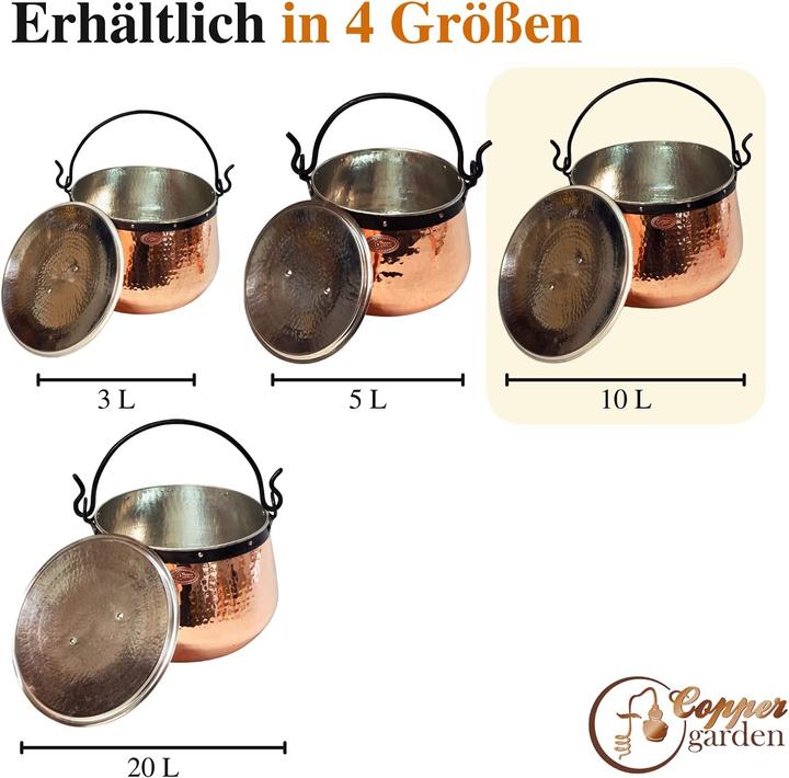 Produktbild Copper Garden Kupferkessel 10 L mit Henkel und Deckel
