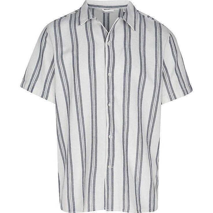 KnowledgeCotton Apparel, Herren, Hemd, Box S/S Striped Cotton Shirt, Blau, (L)