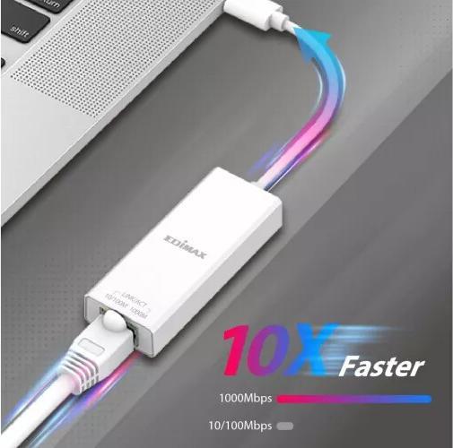 Produktbild edimax USB 3.2 Type C -> Gigabit Ethernet Adapter (USB 3.2, RJ45 (1x))