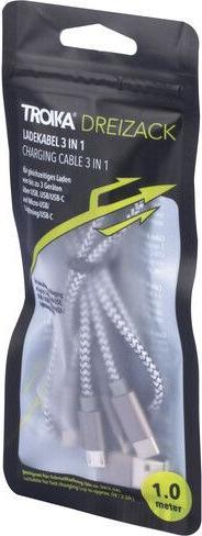 Produktbild Troika DREIZACK Ladekabel 3 in 1, grau (1 m, 5 W)