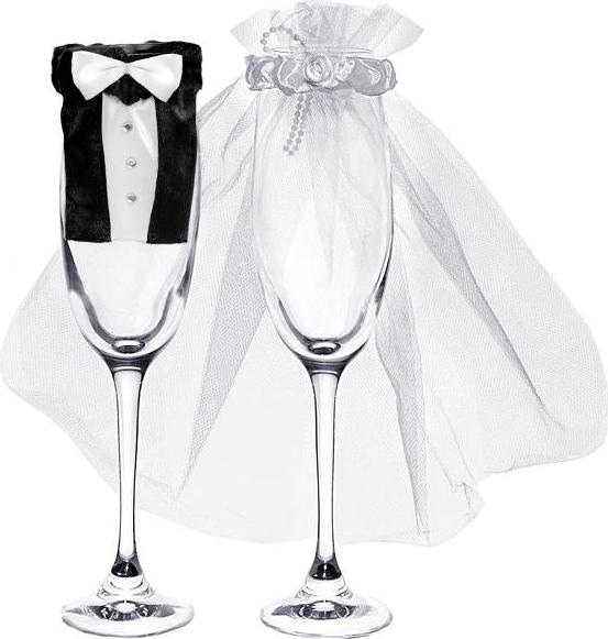 Immagine prodotto Partydeco Decorazione di accessori di nozze per bicchieri, bianco/nero