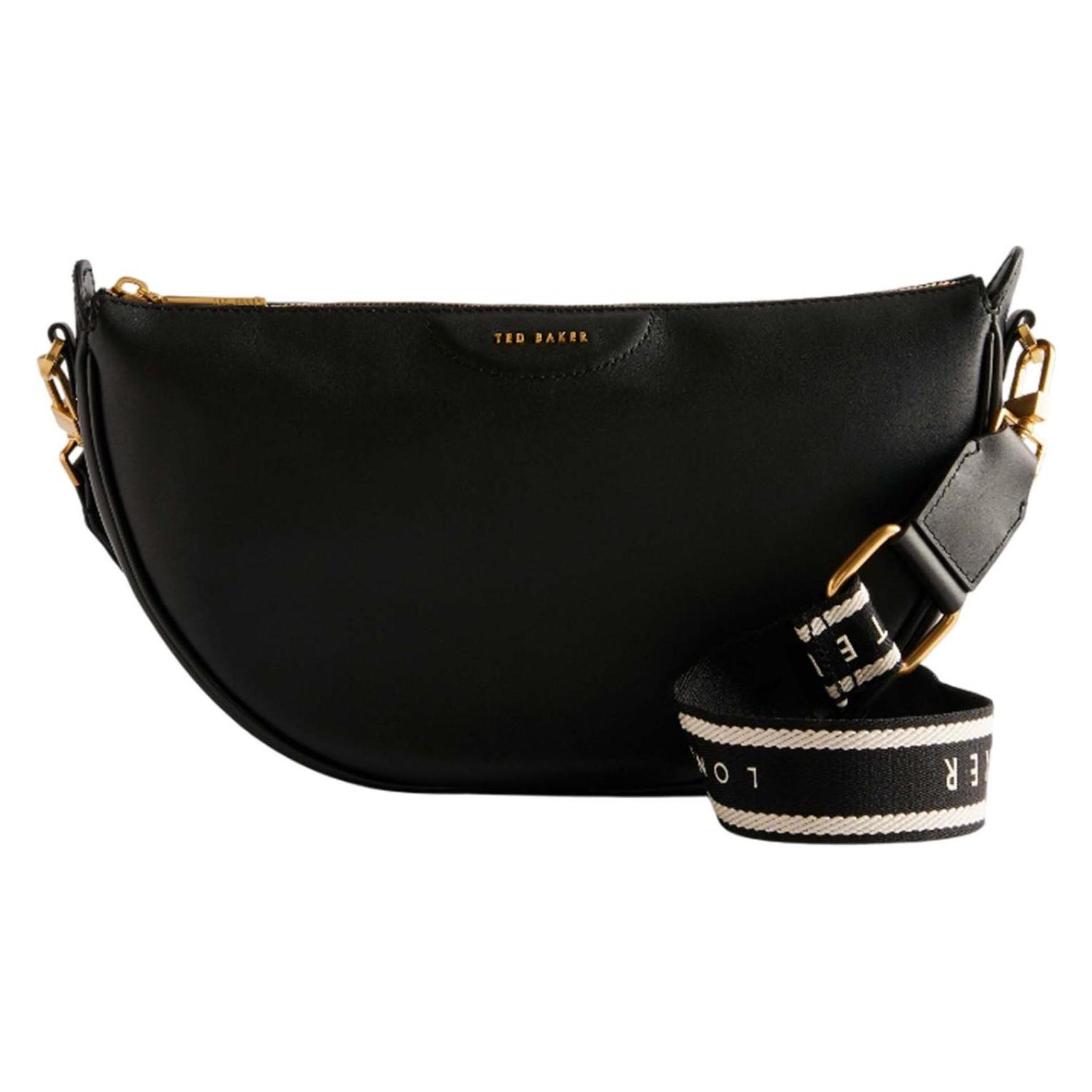 Ted Baker, Damen, Handtasche, Essina Webbing Leather Half Moon Crossbody Bag, Schwarz