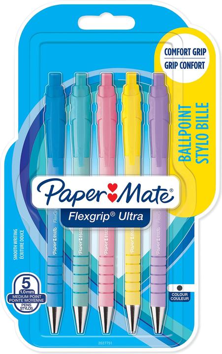 Paper Mate Biros Flexgrip Ultra Pastel. M sch. (Nero, 5 x)