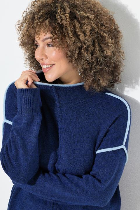Produktbild Ulla Popken Pullover, Kontraststreifen, Oversized, Stehkragen, Langarm (50, 52)