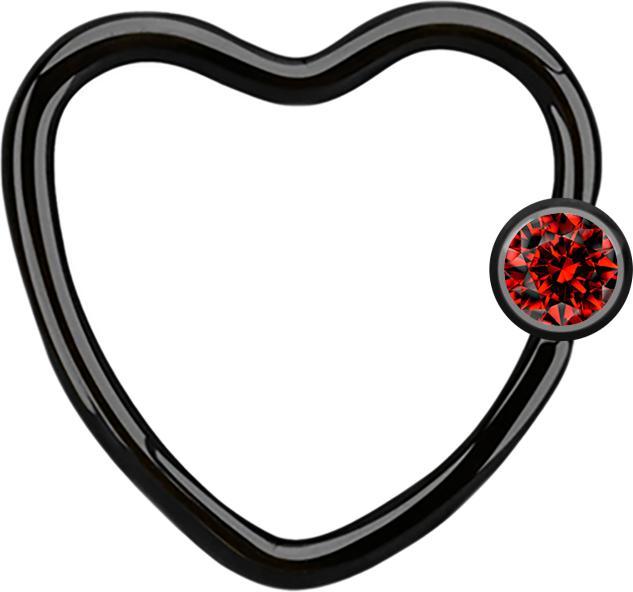 Immagine prodotto Star Piercing Anello con chiusura a micropalla Cuore nero con sfera di cristallo rossa (senza ottone, Acciaio chirurgico 316L)