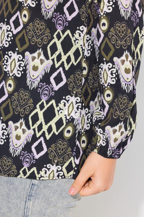 Image du produit Ulla Popken Blouse décolleté rond et manches longues, cordon avec pompons (58)
