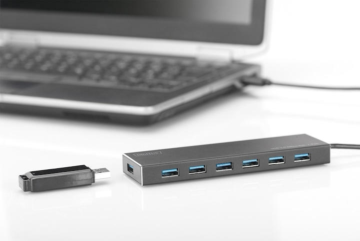 Produktbild Digitus Hub 7-port USB 3.0 SuperSpeed, Power Supply, HQ aluminum (USB-A, 7 Ports)