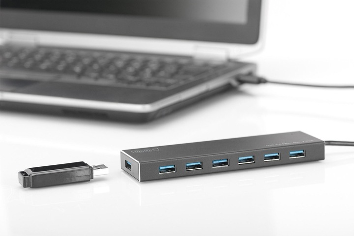 Produktbild Digitus Hub 7-port USB 3.0 SuperSpeed, Power Supply, HQ aluminum (USB-A, 7 Ports)