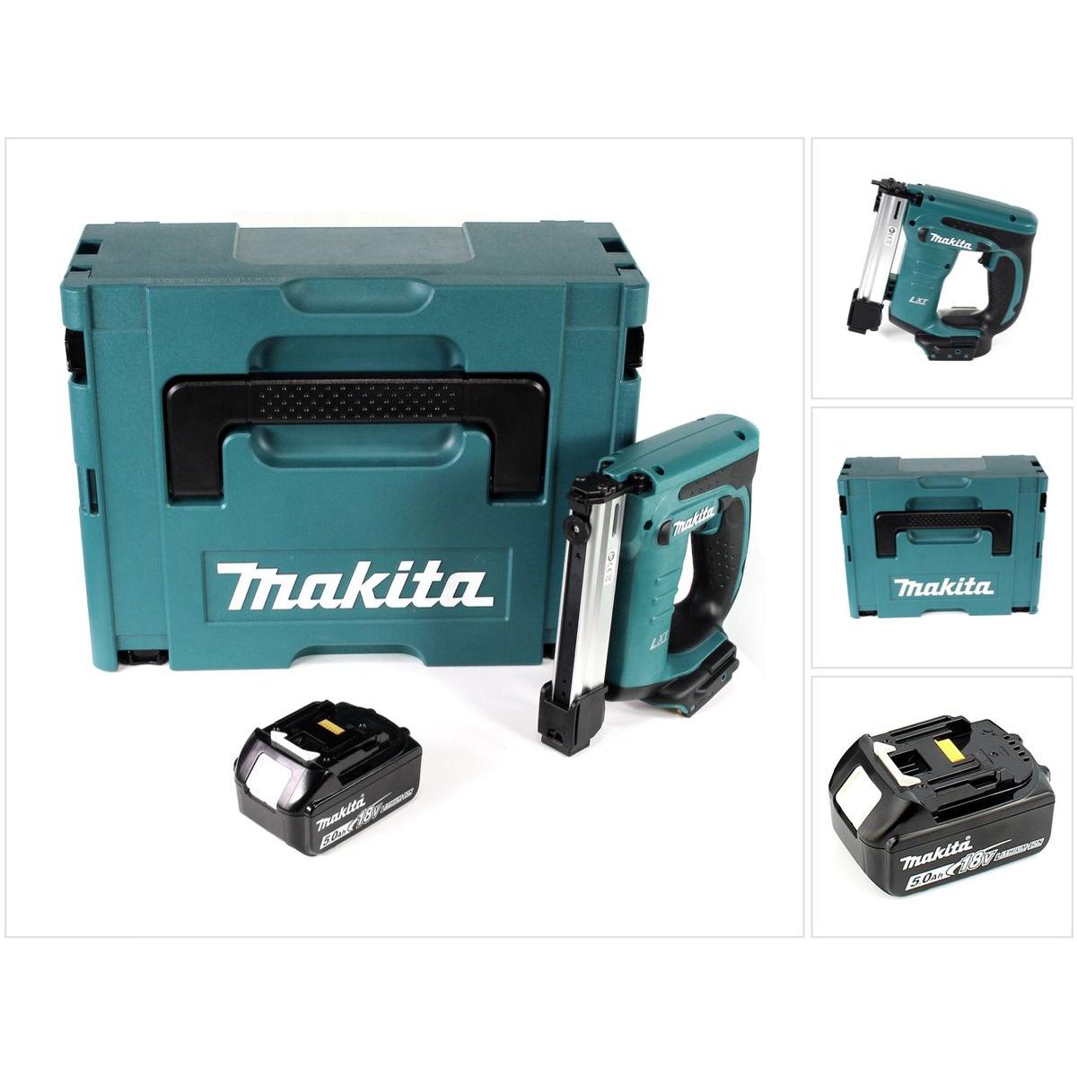 Makita, Tacker + Nagelpistole, DST 221 T1J 18 V Li-ion Akku Tacker im Makpac + 1x BL 1850 B 5,0 Ah Li-Ion Akku - ohne La...