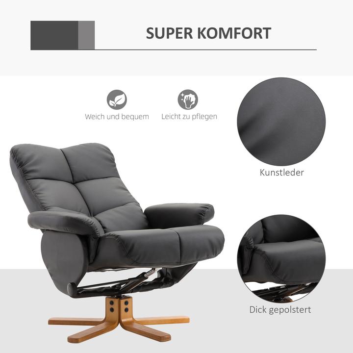 Actual product image Homcom Relaxsessel mit Hocker Holz, Kunstleder Schwarz