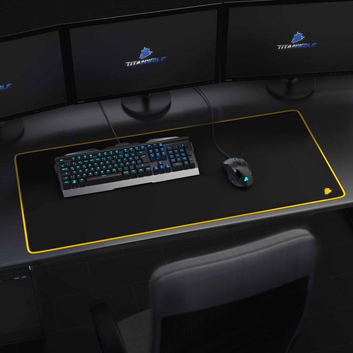 Produktbild Titanwolf Gaming Mauspad, XXL Speed Gaming Mausmatte / Extragrosse Fläche von 900 x 400mm, Kopf gelb (XXL)