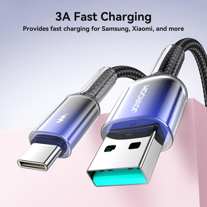 Actual product image Joyroom S-A42 Crystal Clear Series Fast Charging Data Cable USB-A to Type-C 3A 1.2m Black (1.20 m)