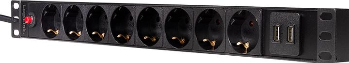 Produktbild LogiLink Steckdosenleiste CEE7/3 + 2 USB, mit Ü-Schutz (8 x, CEE 7/7, 2 m)