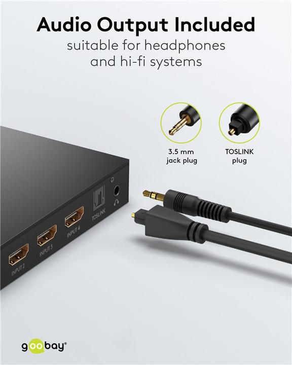 Actual product image Goobay HDMI switch box 4 to 1 with audio output