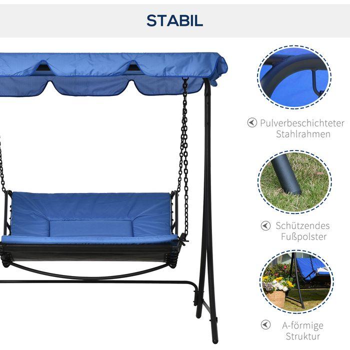 Produktbild Swisshandel24 Schwingliege Hollywoodschaukel Gartenliege mit Dach für 2 Personen Stahl Blau 164x116x176cm