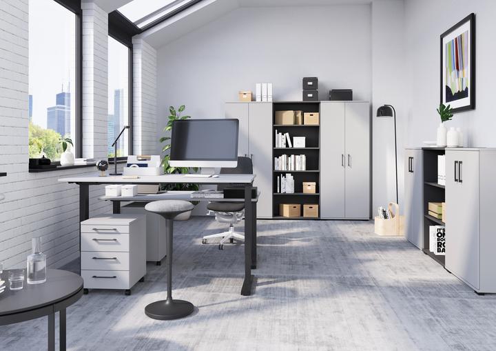 Actual product image Germania Boras height-adjustable desk light grey rectangular, C-foot frame black 140.0 x 8 (140 x 80 x 118 cm)