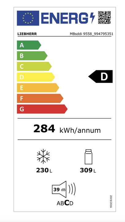 Energie-Label Liebherr MBsddi9558-20 Prime NoFrost Side-by-Side French Door (539 l)