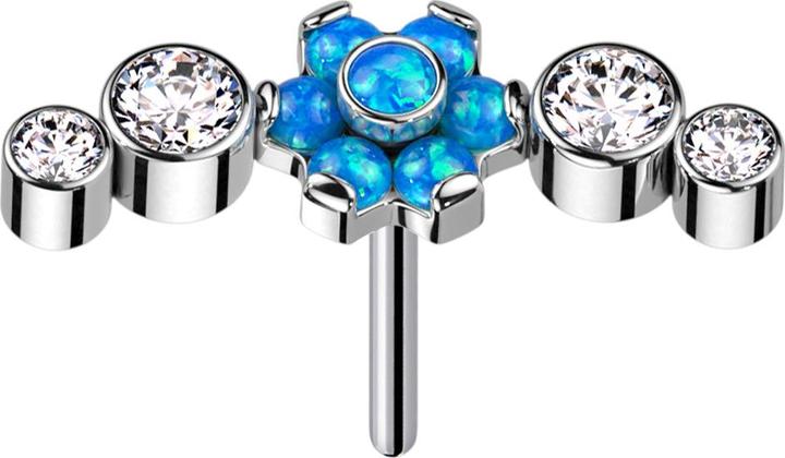 Immagine prodotto Star Piercing Threadless argento fiore opale blu incastonato con quattro cristalli (senza ottone, Titanio)
