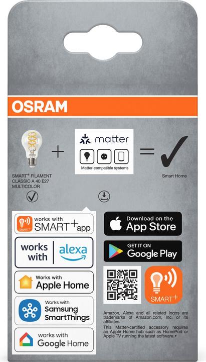 Produktbild Osram SMART+ MATTER Filament Classic A40 4.8W 827...865 Multicolor E27 (E27, 470 lm, 4x)