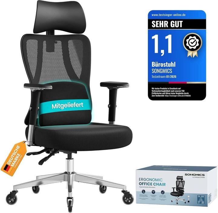 Songmics Bürostuhl mit Armlehnen Schwarz