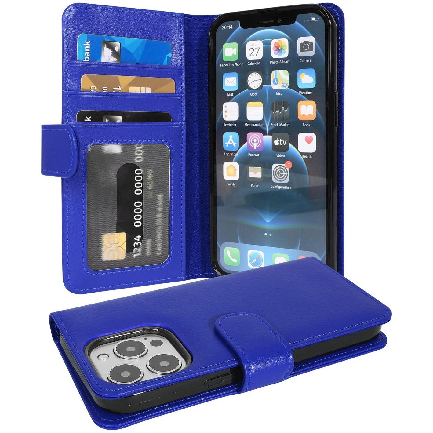 Cadorabo 3 Kartenfächer Hülle (Apple iPhone 13 Pro), Smartphone Hülle, Blau