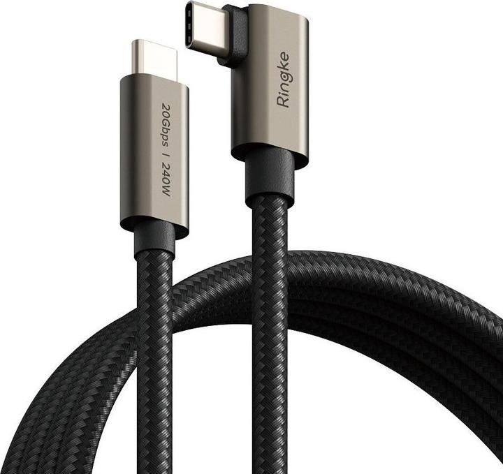 Actual product image Ringke 3.2 gen. 2x2 USB-C, PD 3.1 240W 2m angled cable - black (2 m, USB 3.2 Gen 2x2, 240 W)