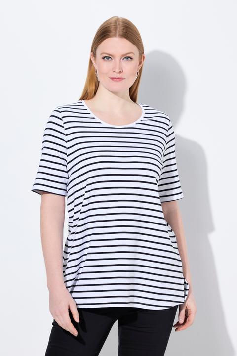 Immagine prodotto Ulla Popken Maglia a righe dal taglio svasato in cotone Pima con scollo a girocollo e mezze maniche (50, 52)