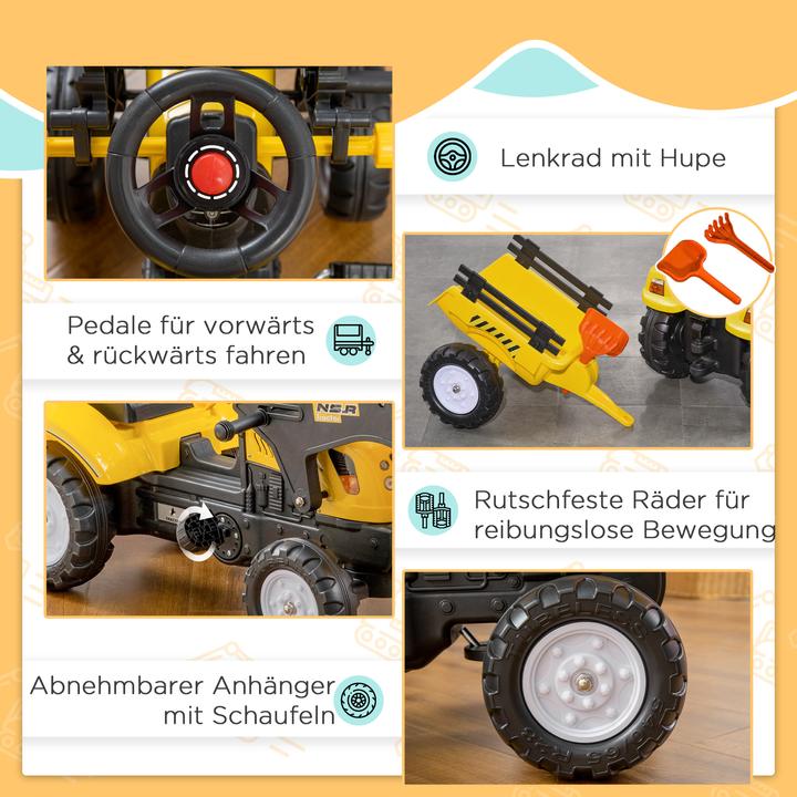 Image du produit Homcom Trettraktor Metall, Kunststoff Gelb