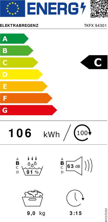Energie-Label Elektrabregenz TKFX94301 Wärmepumpentrockner 9 kg (9 kg, Rechts)