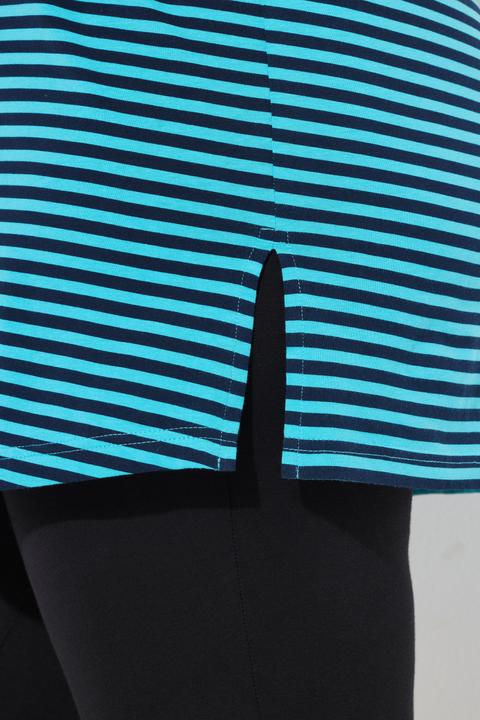 Immagine prodotto Ulla Popken Maglia dal taglio lungo e svasato con righe, scollo a V e mezze maniche (62)