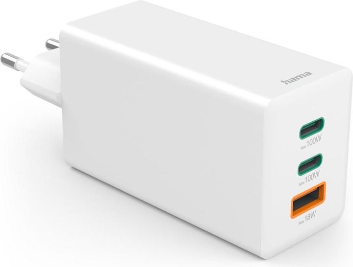 Actual product image Hama Fast charger, GaN, 2x USB-C PD, 1x USB-A QC, mini charger, 100 W, WS (100 W, 3 ports)