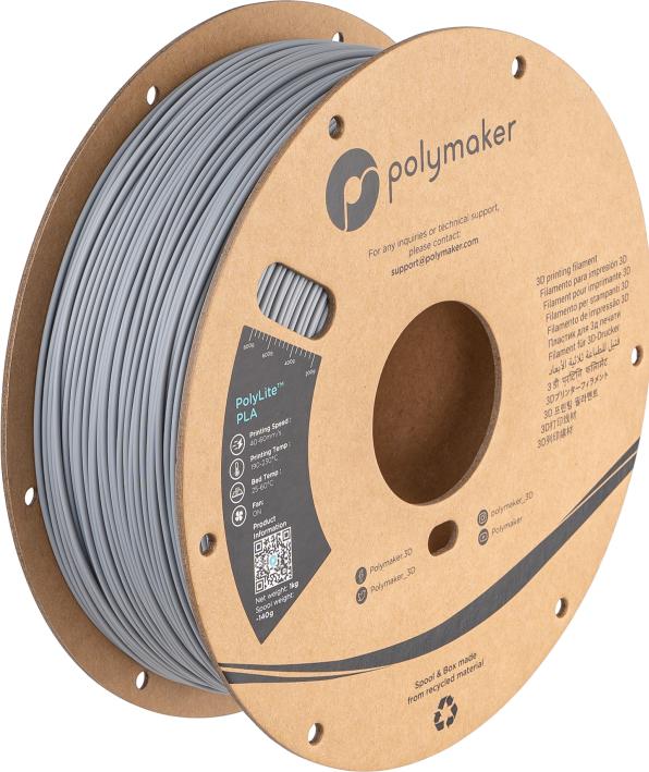 Actual product image Polymaker PolyLite PLA - Grey - 2.85mm (PLA, 2.85 mm, 1000 g, Grey)