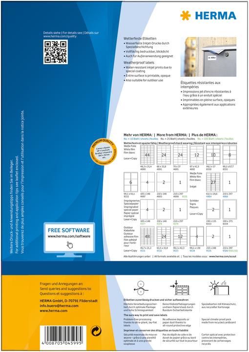 Actual product image HERMA Weatherproof inkjet shipping labels A4
