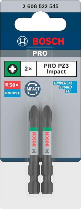 Actual product image Bosch Professional Zubehör PRO Pozidriv Impact Bit, PZ3, 55 mm, 2-tlg. (Cross Pozidriv PZ)