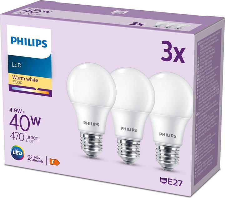 Produktbild Philips LED Lampe (E27, 4.90 W, 470 lm, 3 x, F)