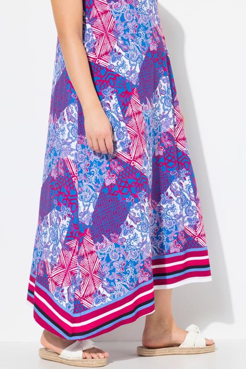Image du produit Ulla Popken Robe maxi sans manches, mélange d'imprimés, décolleté rond et coupe évasée (54)