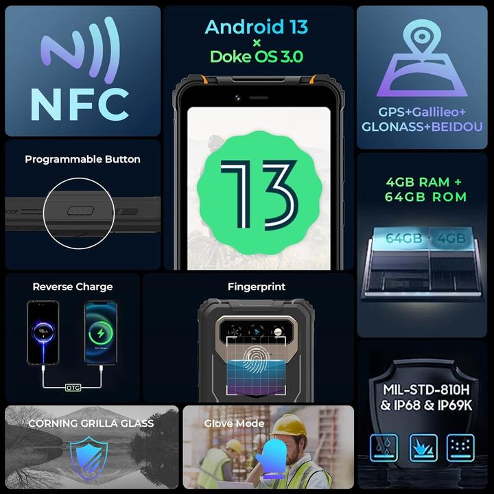 Image du produit Hotwav Téléphone mobile Android 13, 6050mAh, 4GB/64GB extensible, écran 6 pouces HD+, double SIM 4G (64 Go, vert, 6", Double SIM, 4G)